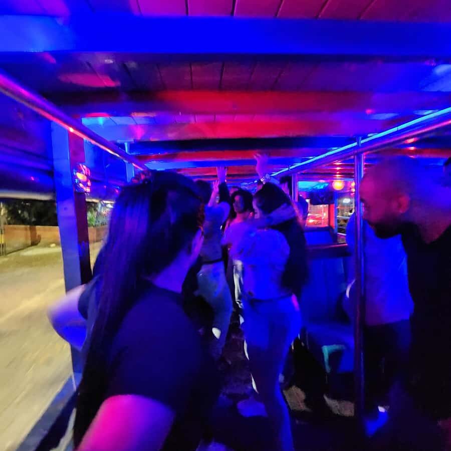 Medellin: Party Bus with DJ & Street Food Tastings - 4 Sur Bridge (Gilberto Echeverri Mejía Bridge): architecture plus colorful lights